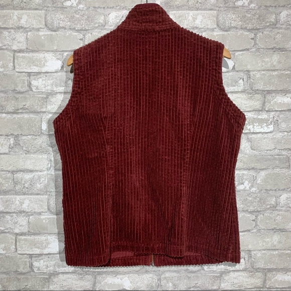 Woolrich Women's Large Corduroy Vest in Deep Ruby Full Zip Kinsdale Vest Pockets - Picture 2 of 8